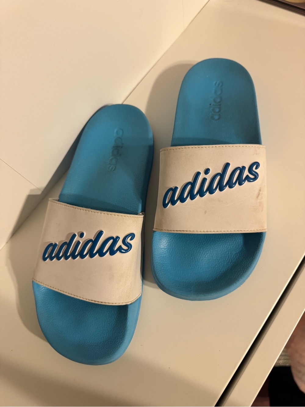 adidas Blue and White Logo Slide Sandals